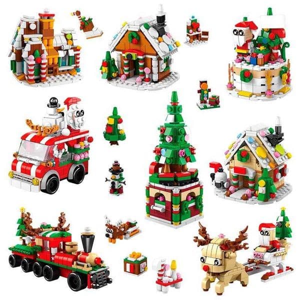 6 In 1 Creative Christmas Series Building Blocks Set Kaii Reindeer Winter Village Mini House Model DIY Bricks Toys For KidsXJ241206