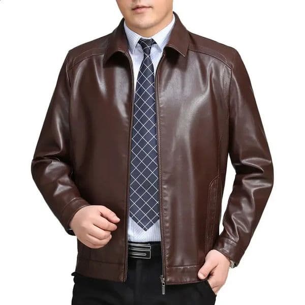 Stand Collar Leather Jacket Men Spring Autumn Slim Pu Fashion Motorcycle Causal Coat Mens Moto Biker 241202