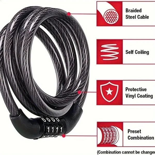 AntiTheft Bicycle Combination Lock Strong Steel Cable DrillResistant ScratchProof Secure Your Bike with Ease 241203