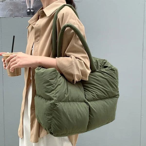 Cotton Padded Tote Large Quilted Women Shoulder Bag Puffy Down Space Handbags Bags for Women Warm Soft Shopper 241206