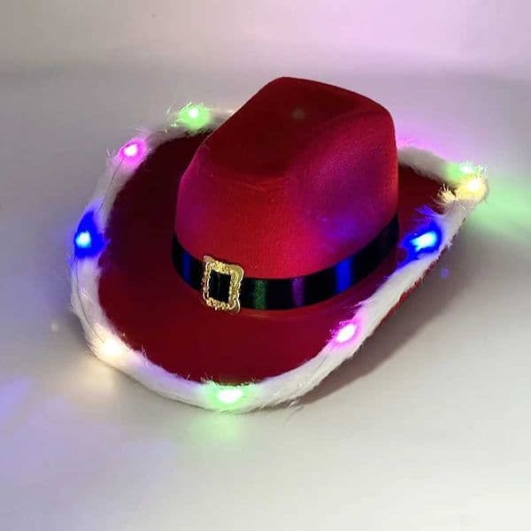 Boys Girls LED Cowboy Hats New Year Holiday Festival Performance Party Hats Red Cowboy Hat Neon Led Light Headgear HatXJ241207