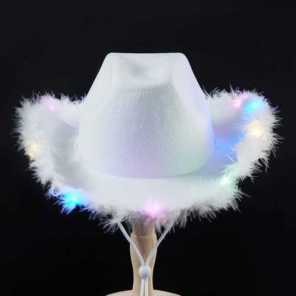 2024 New Felt Party Hats Fashion Cowboy Hat with Colorful LED Light Fun Party Disco Pink Cowgirl Hat for Women MenXJ241207