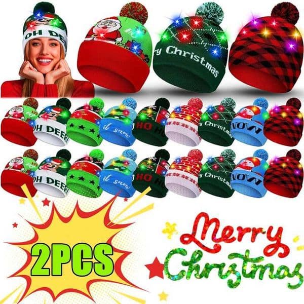 Newest 2/1PC LED Christmas Knitted Hat Light Up Xmas Beanie Cap Unisex Winter Beanie Sweater Hat Colorful LED Christmas New YearXJ241207