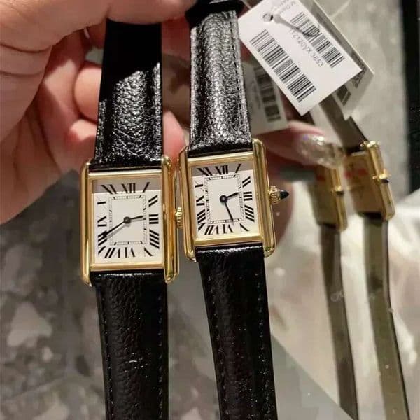 New Quartz Movement Watch for Men Women Fashion Square Tanks Simple Genuine Black Leather Sier Yellow Gold WristWatch a2