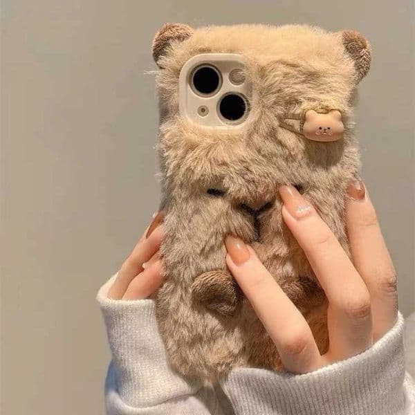 Cute plush embroidered Capybara phone case suitable for iPhone 15 14 12 13 Pro Max new creative female shock resistant luxury high-end Pr M241209