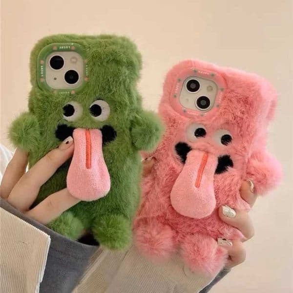Cute plush magnetic tongue stick little monster phone case iPhone 15 14 12 13 Pro Max creative anti drip phone cover M241209