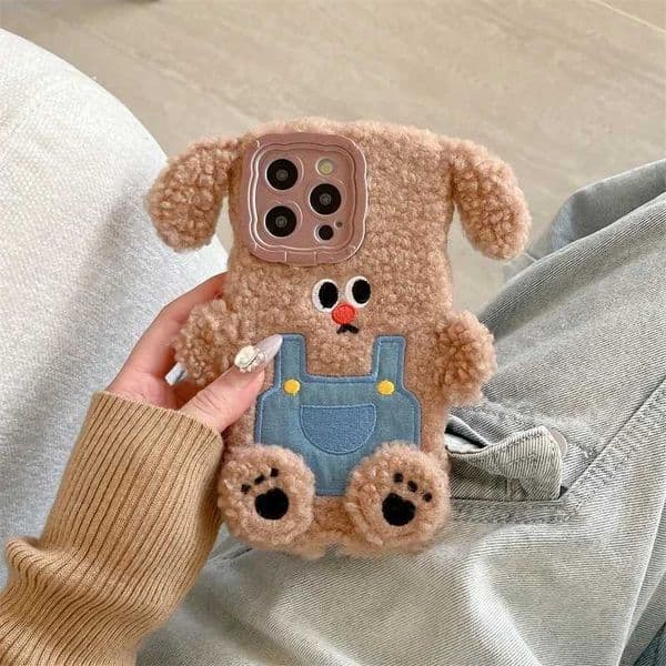 New Arrival 3D Cute Dog Warm Fur Back Cover for iPhone 16 15 14 13 Pro Max 14 Plus 15 Plus Camera Protection Soft Phone Case Z241209