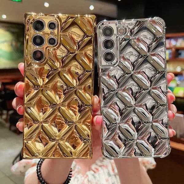 New Arrival Luxury gold plated phone case for Galaxy S22 Plus S21 ULTRA Square Rhombus camera case Z241209