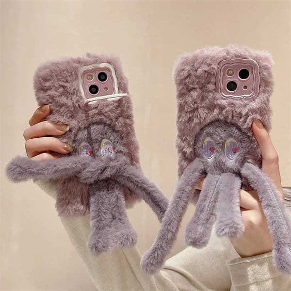 Hot Sale Cartoon fur phone case suitable for iPhone 16 15 14 13 Pro Max 14 Plus 15 Plus cute octopus animal soft and warm stand phone cover T241209