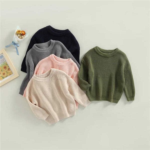 Newest Newborn Baby Girl Boy Knitted Long Sleeve Autumn Winter Sweater Solid Loose Pullover Casual Tops Kids Clothes 3M-5YXJ241209