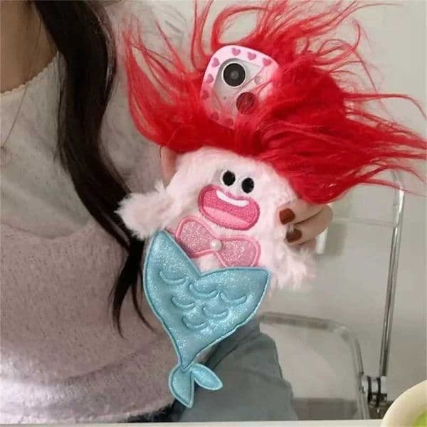 Suitable for iPhone 16 15 Pro Max 14 phone case 13 Pro 12 11 plush autumn protection ugly and cute cartoon mermaid monster M241209
