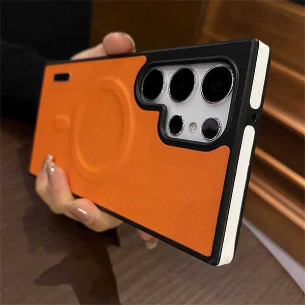 New Arrival magnetic leather phone case suitable for S23 S22 and S24 ultra wireless charging shockproof matte cover Z241209