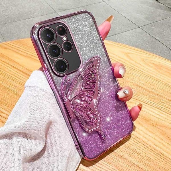 Hot Sale Designer Phone Case For Galaxy S24 Plus S23 S22 Note 20 Ultra 10+S21 FE S20 S10 Etui 3D Liquid Sand Butterfly Electroplating Flash Box T241209