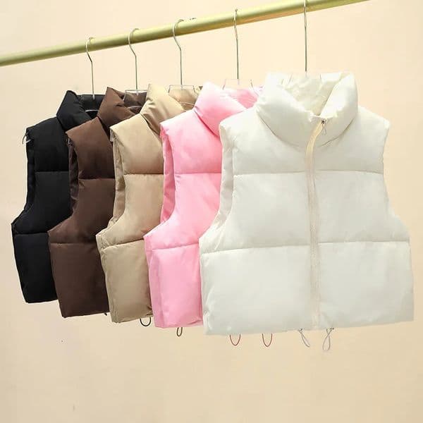 Winter Short Down Sleeveless Vest Women Warm Stand Collar Zipper Jacket Casual Fashion Quilted Cropped Coats Street Outerwears 241205