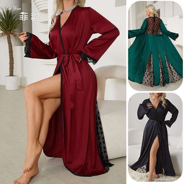 Sexy Pure Desire Love Mesh Pama Morning Ice Silk Long Outer Robe Women's Home Clothes 657 2024 Versatile New Trendy Clothing Ins