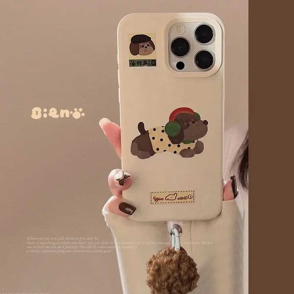 Hot Sale Happy Music Sausage Puppy Plush Ball Pendant Phone Case Suitable for iPhone 16 15 13 12 Pro Max Phone Case Cute Cartoon Soft Cover T241209