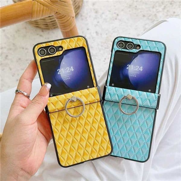 Suitable for Galaxy Z Flip 6 Z Flip 5 4 3 5G Cascasa Luxury Ring Phone Stand Diamond shaped PU Leather Back Cover Funda M241209