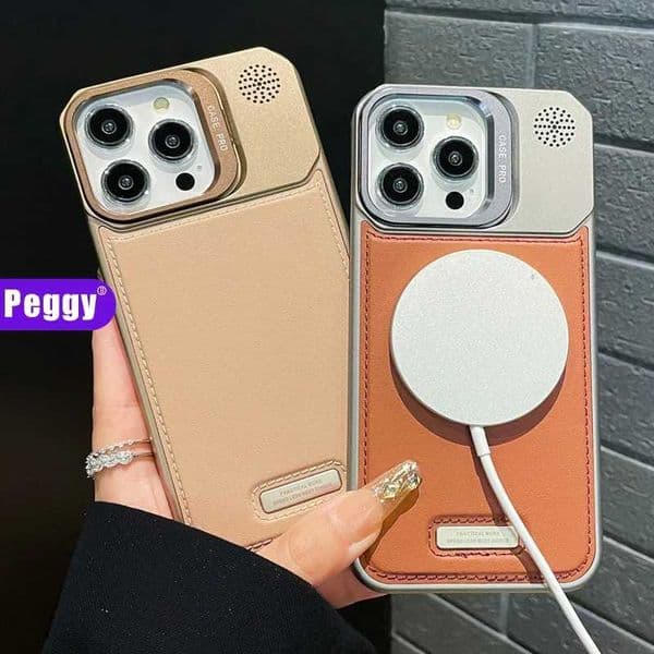 Luxury borderless leather magnetic phone case suitable for iPhone 11 12 13 14 15 16 Pro Max Plus alloy lens holder PC phone cover M241209