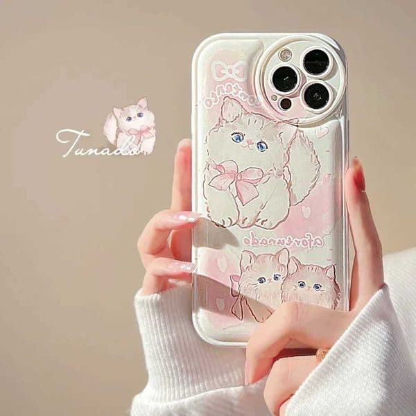 New Arrival Sweet Kawaii Plush Pink Bow Cat Japanese Phone Case Suitable for iPhone 16 15 13 12 Pro Max Xr 14 16 Plus Phone Case Cute and Soft Z241209