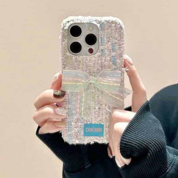 New Arrival Korean Cute Ribbon Bow Plush Winter Warm Soft Phone Case Suitable for iPhone 16 15 13 Pro Maximum Protection Back Cover Gift Z241209