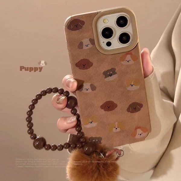 Autumn Winter Suede Retro Dog art Plush Ball Pendant Phone Case Suitable for iPhone 16 15 13 12 Pro Max Phone Case Cute Luxury Cartoon Cover M241209