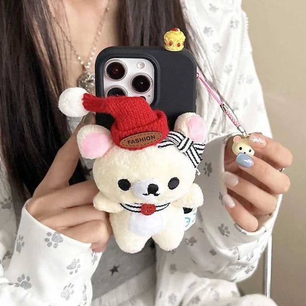 New Arrival Cute Rilakkuma plush warm hand cartoon bear Peluche soft phone case suitable for iPhone 16 Pro Max 14 13 12 15 XR X XS Max cover Z241209