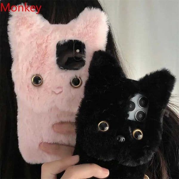 New Arrival 3D Cute and Warm Fur Cat Case iPhone 15 Pro Suitable for iPhone 16 Pro Max 14 Plus 13 12 11 XS XR Fur Plush Soft Silicone Back Cover Z241209