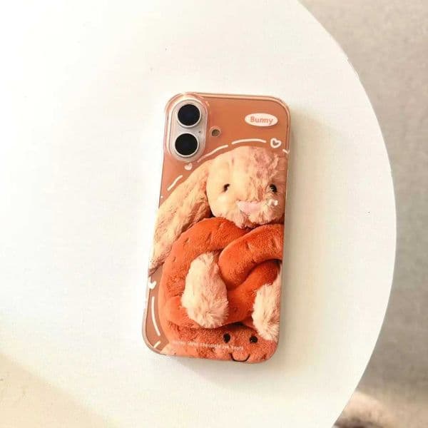 Cute INS rabbit doll and bagel pattern double-layer cute phone case suitable for iPhone 16 15 13 Pro Max back phone cover Capa M241209