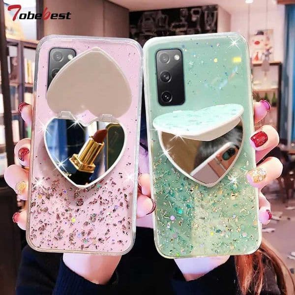 Heart mirror glitter phone case for Galaxy S20 FE Ultra S10 Lite S10E S9 S8 Plus S7 Edge soft silicone cover M241209
