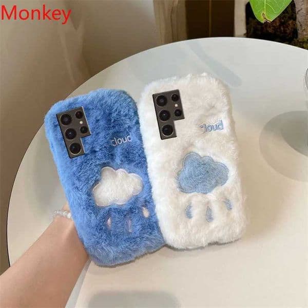 New Arrival Cute white cloud soft phone cover suitable for S23 Ultra S22 S21 S20 Note 20 10 A12 A22 A32 A52 A72 winter plush shock-absorbing phone case Z241209
