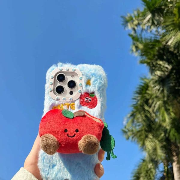 New Arrival 3D Cartoon Fun Plush Red Phone Case iPhone 16 Promax 15 14 13 11 Protective Case Winter Gift Z241209
