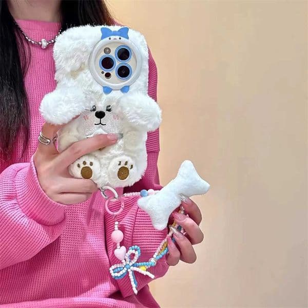 Cute white puppy plush phone case for autumn and winter warm phone accessories suitable for iPhone 16 15 14 13 11 Pro Max M241209