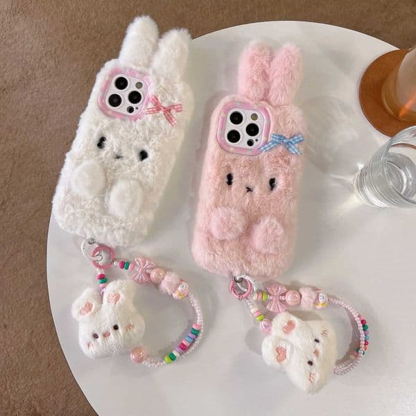 Hot Sale New cute 3D rabbit plush phone case for autumn and winter warm phone case suitable for iPhone 16 Pro Max T241209