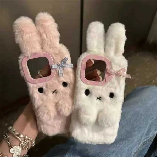 Hot Sale Suitable for iPhone 16 Promax 15 14 Plus 13 12 Pro Max phone case 3D fur rabbit plush warm cartoon cute soft fur leather cover T241209
