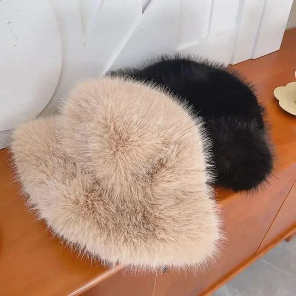 Womens faux fur bucket hat in winter large size plush fisherman Bob warm and thick anti cold Panama hat Gorra direct 241205