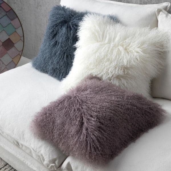Mongolian Fur Wool Throw Pillow Sheepskin Cushion Living Room Sofa Solid Gradient Ramp Long Hair Fluffy Cushion Home Deco 241209