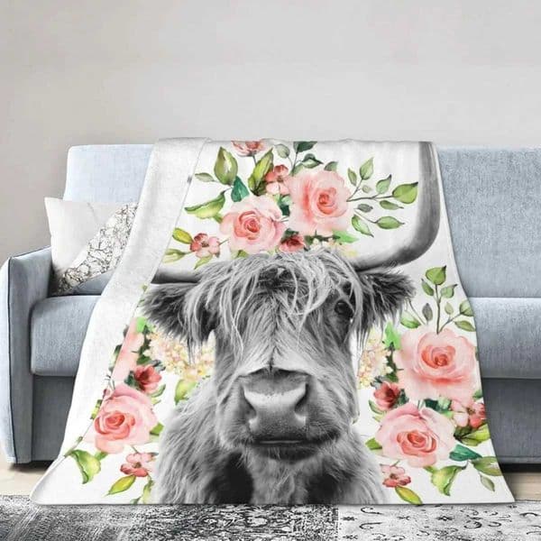 Highland Cow Print Blanket and Throws Cute Farm Animal Cow Gifts Soft Warm Bedding Blanket for Girls Kids Adults Couch TravelXJ241210
