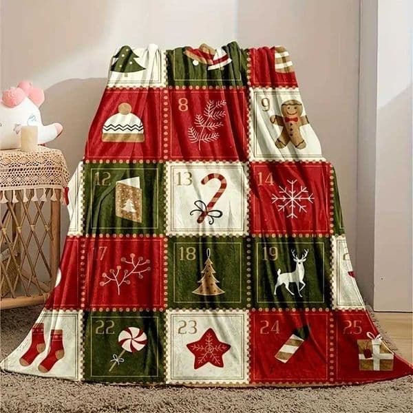 1pc Cozy Vintage Christmas Print Flannel Blanket Soft Warm for Couch Sofa Office Bed Camping Gift for All Seasons with VersatileXJ241210