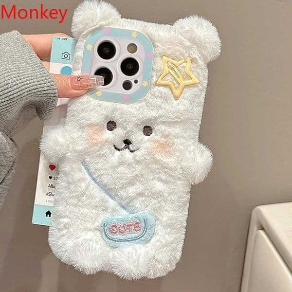 Hot Sale 3D Ins Cute Cartoon Backpack Bear iPhone Case Suitable for iPhone 16 Pro Max Case 15 14 Plus 13 12 Warm Winter Plush Soft Phone Cover T241209