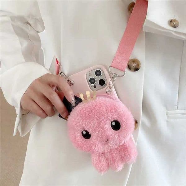 Hot Sale Crossbody Plush Octopus Coin Wallet Phone Case iPhone 16 15 14 Plus 13 12 Mini 11 Pro X Xs Max XR Wallet Fur Cover T241209