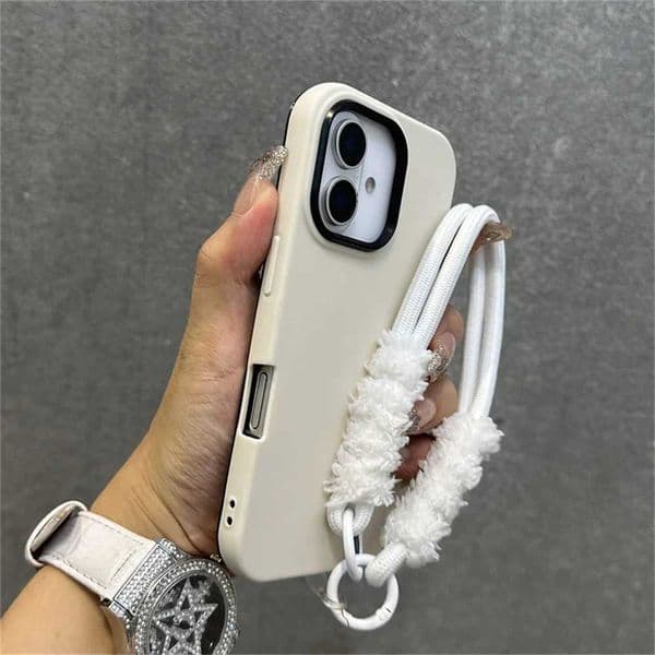 Hot Sale Contrast colored double-layer protective phone case for iPhone 15 11 12 13 14 16 Pro Max X XR XS semi plush wristband cover T241209