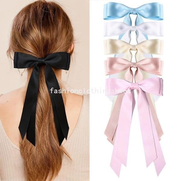 Fashion Double Bowknot Hair Clips for Women Trendy Girls Cotton Ribbon Long Tail Bow Barrettes Solid Color Hair Accessories