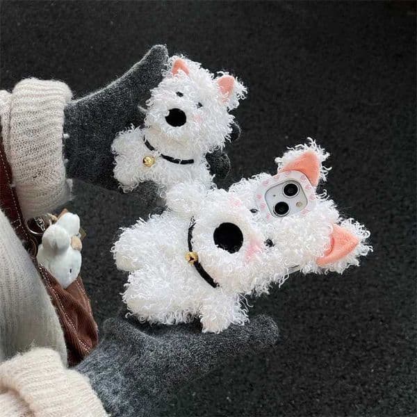 Hot Sale Cartoon dog fluffy furry 3D fur box suitable for iPhone 16 Pro Max cute soft box suitable for iPhone 15 13 14 Pro Max i11 childrens gift T241209