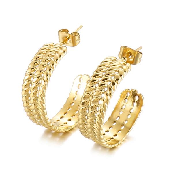 New Fashion Women Men Punk Silver Gold Stainless Steel Round Circle Wheat Hoop Earrings Jewelry A Gift