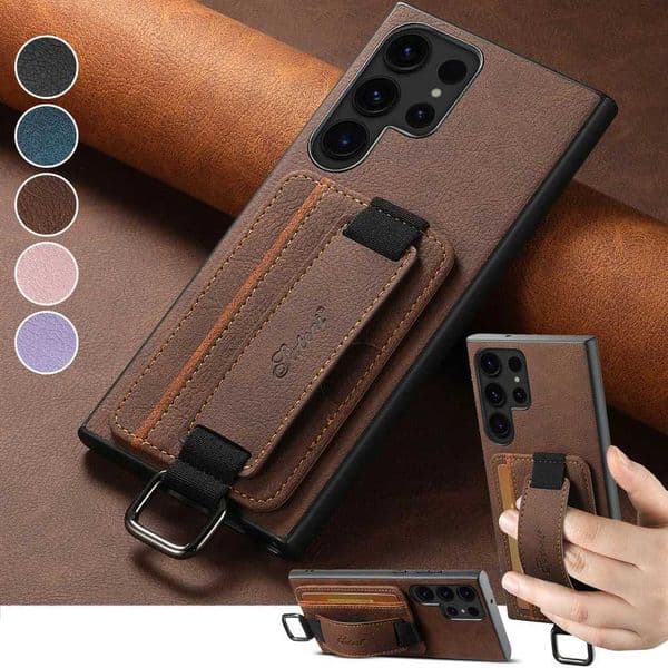 Hot Sale Leather wallet card slot box for Galaxy S24 Plus S23 S22 Ultra Note20 Ultra Ring Holder wristband cover T241209
