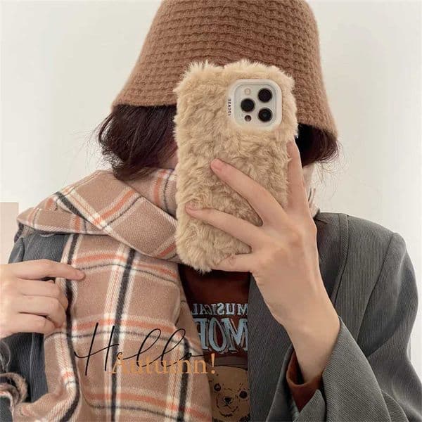 Hot Sale LNS Korean style cute fluffy fur phone case suitable for iPhone 16 14 13 12 11 Pro MAX X XS XR 15 14 Pro Girl Cover soft plush coat Coque T241209