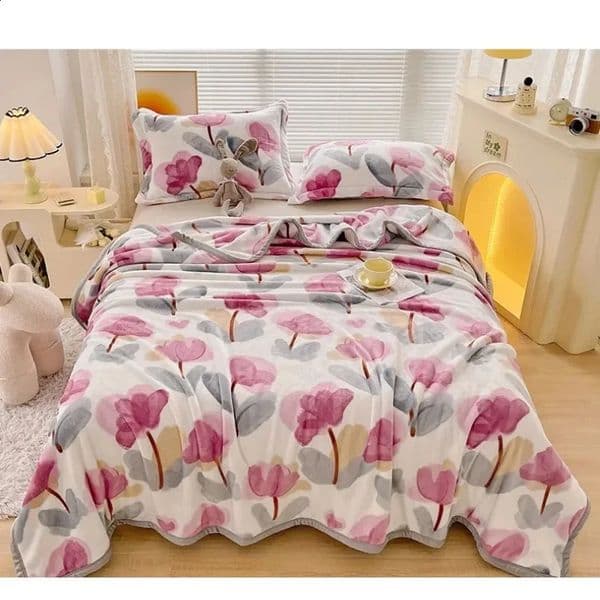 Milk Fiber Printed Blanket 300G Cloud Mink Velvet Cover 241210