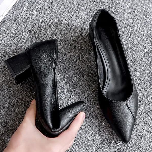 Womens Air Stewardess High Heels Thick Heel Versatile Sexy Single Shoes Professional Work Shoes Black Small Leather 241211
