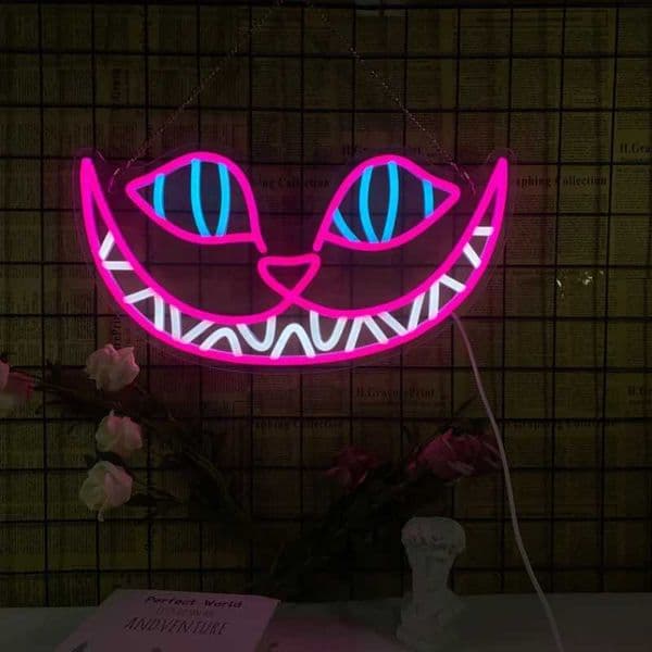 Cat LED Neon Wall Art Decoration Smile Neon Lights Dimmable Bedroom Mens Party Bar Background Decoration Halloween Birthday Gifts X241210