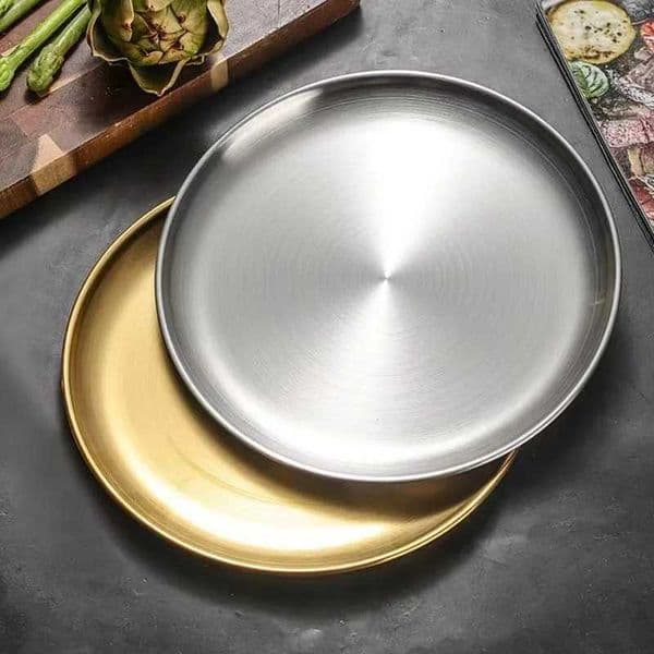 20cm Round Metal Dish Camping Stainless Steel 304 Serving Dinner Plates 4 Pack with alleco cotton bag for BBQ Snack SaladXJ241209